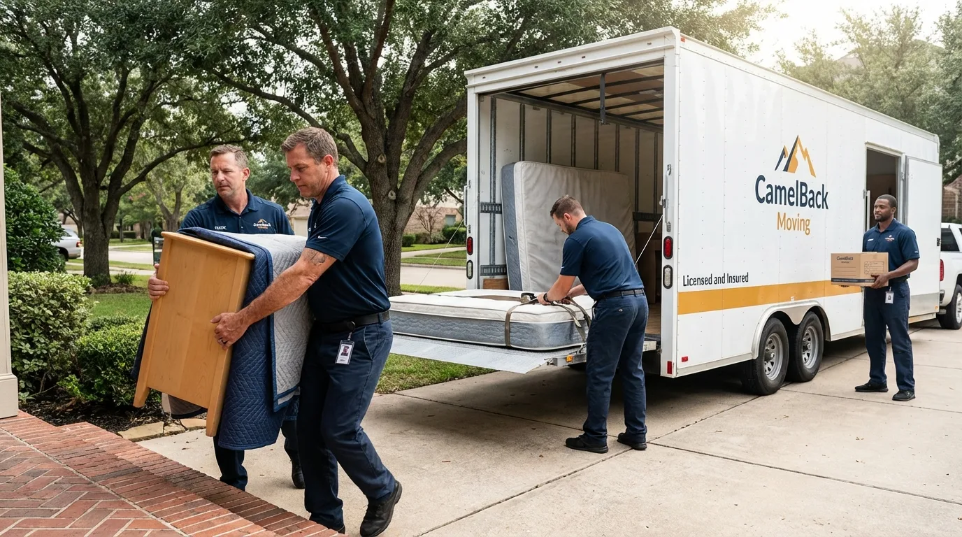 Crew loading residential truck for cross-state move from Mulvane, KS