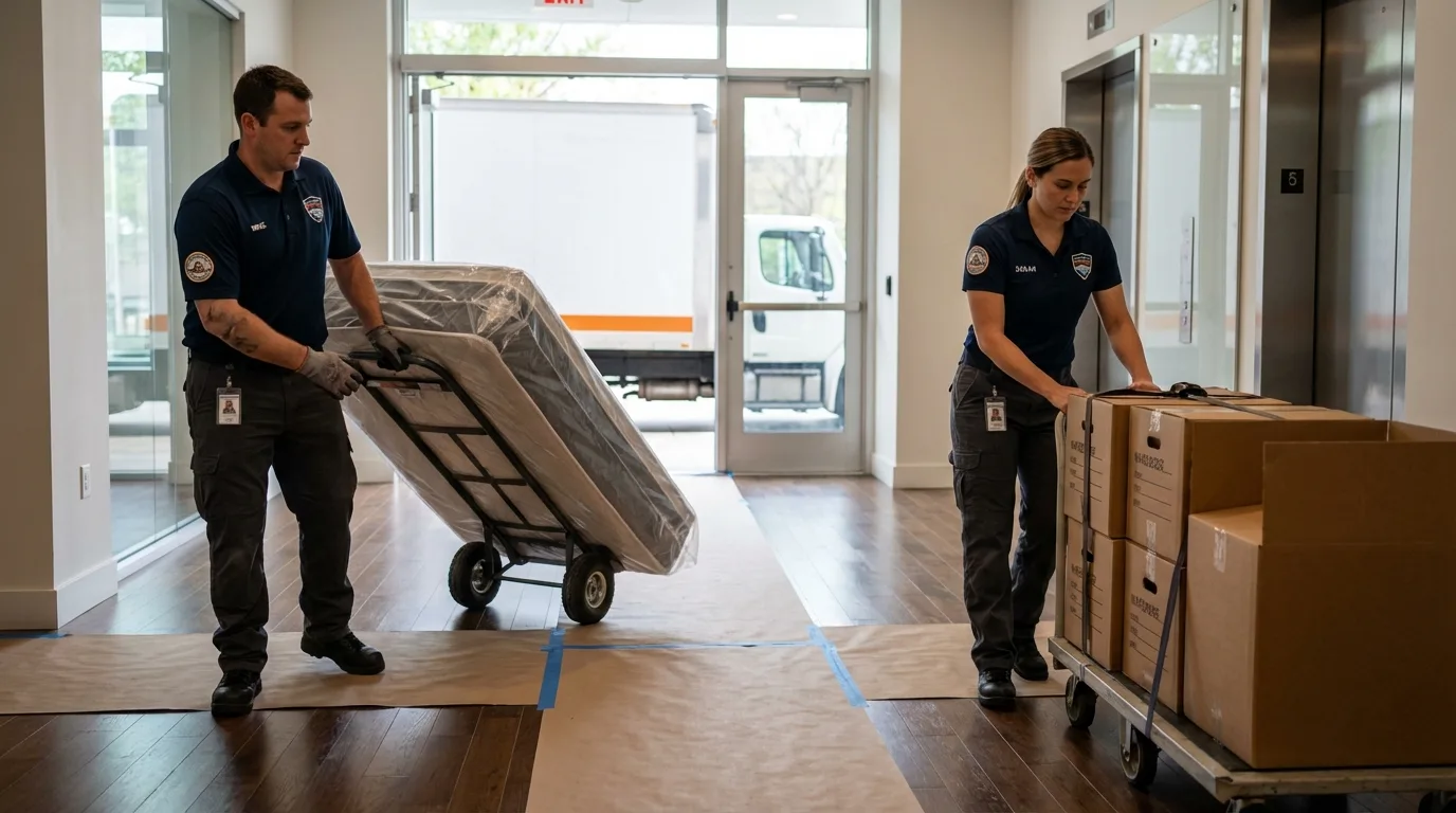 Professional apartment movers loading elevator in Mulvane, KS